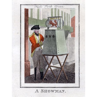 Lithographie vers 1804. «A showman »,