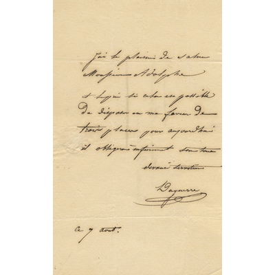 LETTRE vers 1830. « DAGUERRE Louis Jacques Mandé»